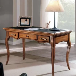 Tavolo Scrivania con piano in ecopelle versione noce in promo-sconto del 50% in OFFERTA OUTLET^Artigianale Discount