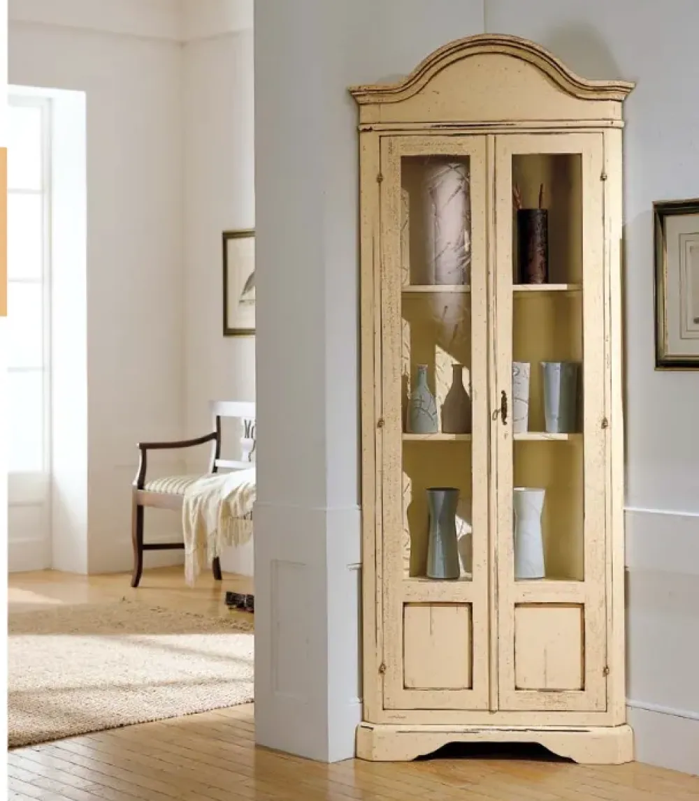 Falegnameria Italiana Vetrinetta Vetrina ad angolo f216 in legno in Offerta Outlet- Vetrinette